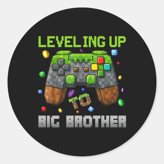 Leveling Up To Big Brother Shirt Funny Gamer Pixel Runder Aufkleber (Vorderseite)