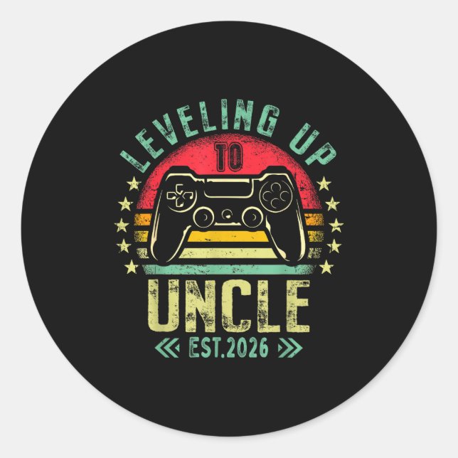 Leveling Up To Uncle 2026 Funny Gamer Soon To Be U Runder Aufkleber (Vorderseite)