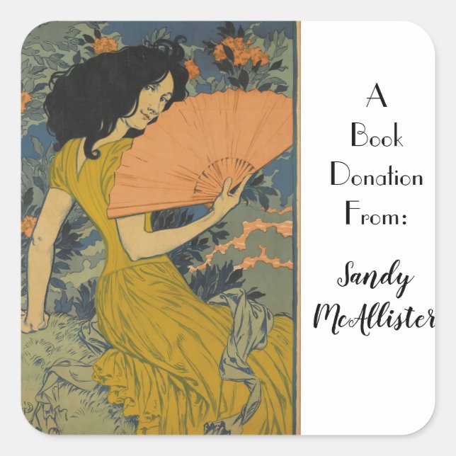 L'event (The Fan) von Eugene Grasset Quadratischer Aufkleber (Vorderseite)