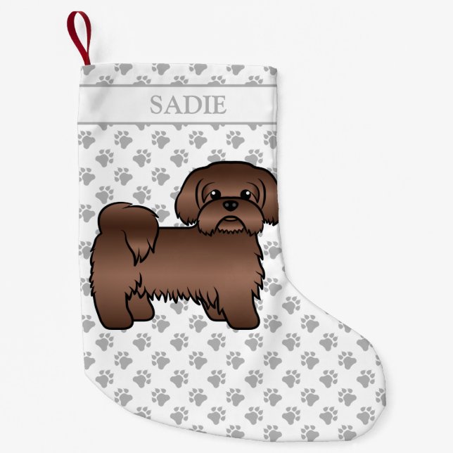 Lever Brown Shih Tzu Niedlicher Cartoon Dog & Name Kleiner Weihnachtsstrumpf (Vorderseite)