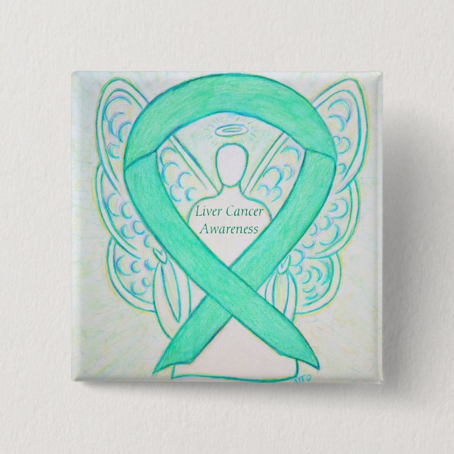 Lever Cancer Angel Jade Awareness Ribbon Art Butto Button (Vorderseite)
