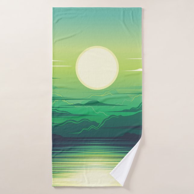 Lever de soleil dans la mer habillage d'illustrati (Serviette de bain)