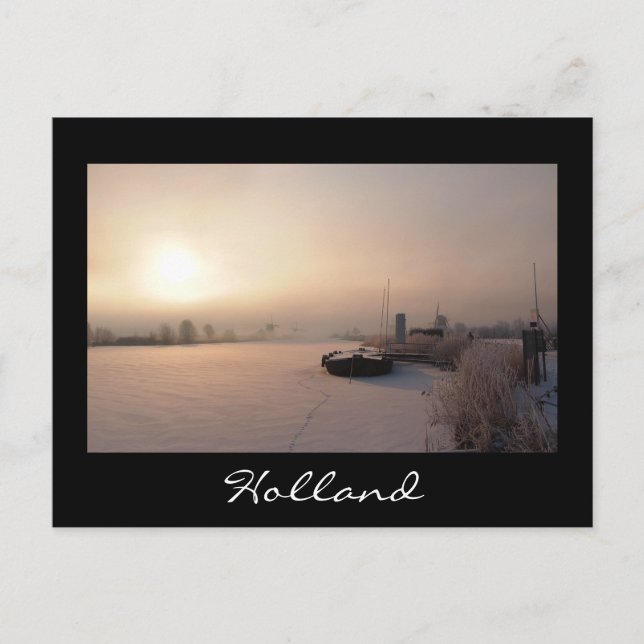 Lever de soleil d'hiver dans la carte postale noir (Devant)