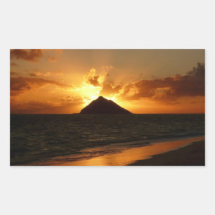Lever de soleil Hawaii à la plage autocollant rect