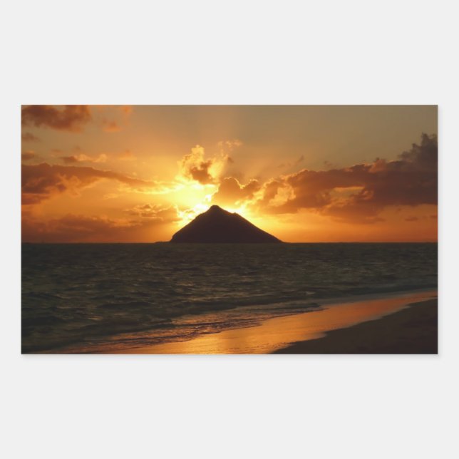 Lever de soleil Hawaii à la plage autocollant rect (Devant)
