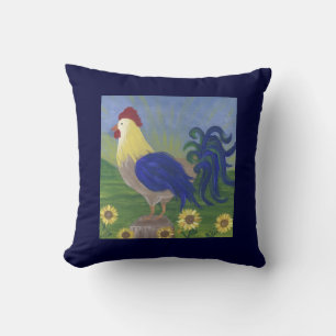 Lever du soleil du coq sur bleu marine coussin dou