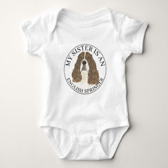 Lever & White English Springer Spaniel Big Sister Baby Strampler (Vorderseite)
