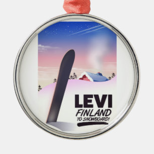 Levi Finnland Snowboarding Reiseplakat Silbernes Ornament