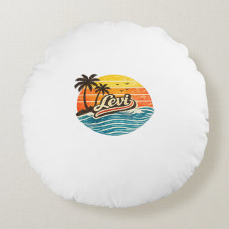 Levi Retro Sunset Name Design Rundes Kissen