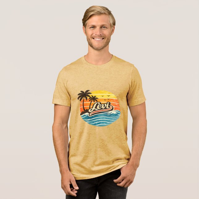 Levi Retro Sunset Name Design Tri-Blend Shirt (Vorderseite voll)