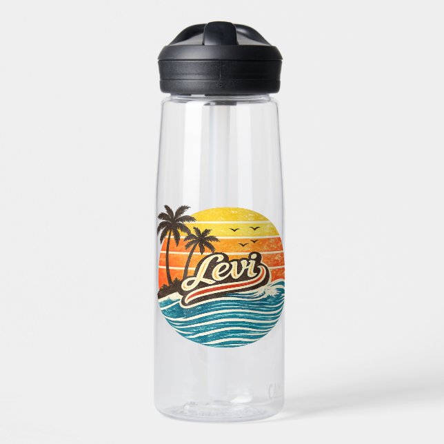 Levi Retro Sunset Name Design Trinkflasche (Vorne)