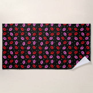 Lèvres Kiss Rose Red Hearts Beach Serviette - BLK