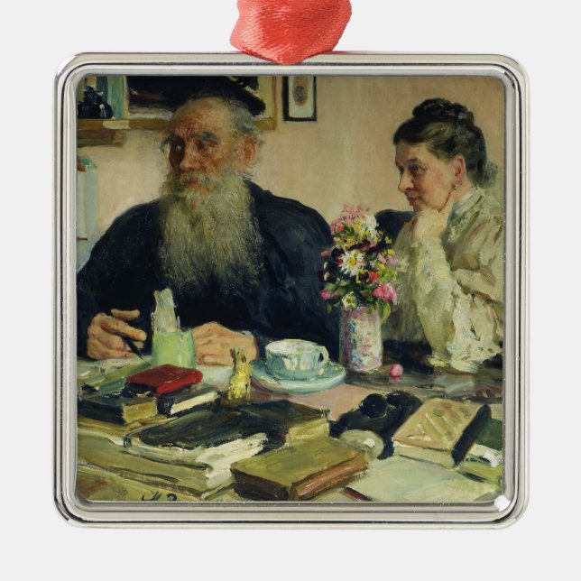 Lew Tolstoi mit seiner Ehefrau in Yasnaya Polyana Silbernes Ornament (Vorne)