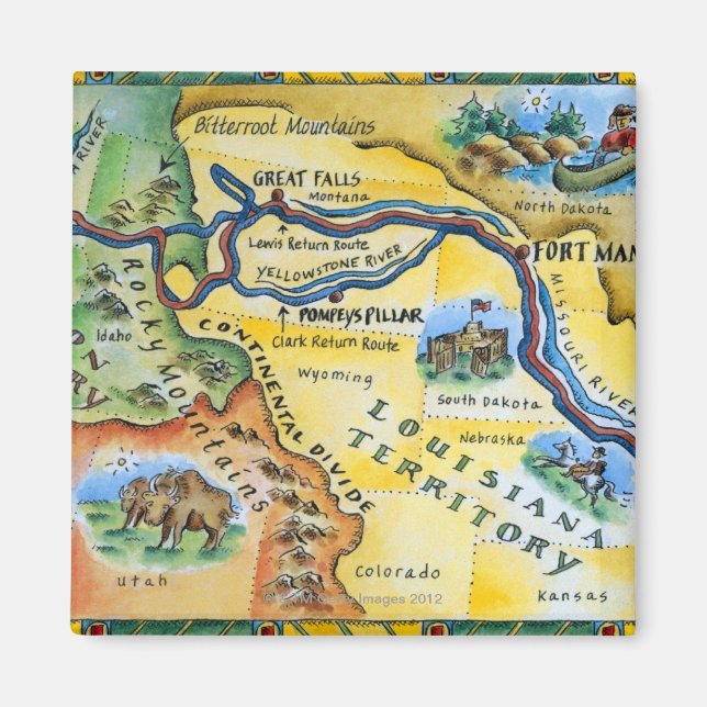 Lewis & Clark Expedition Karte Magnet (Vorne)