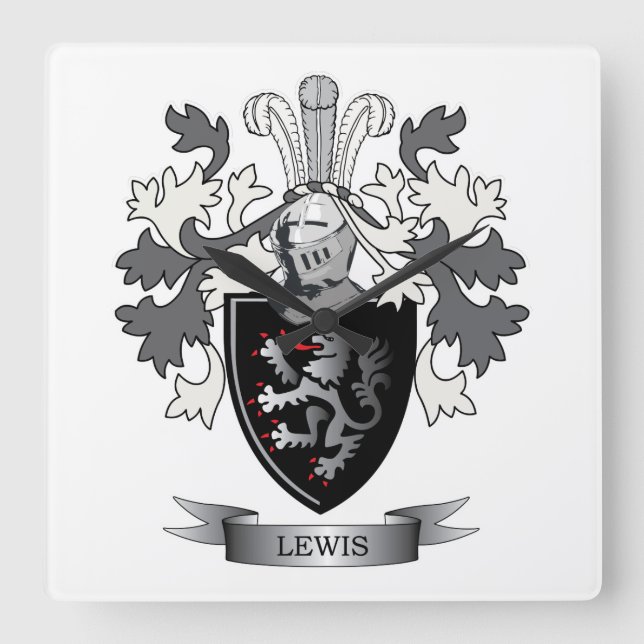 Lewis-Familienwappen-Wappen Quadratische Wanduhr (Vorderseite)