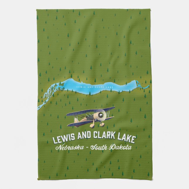 Lewis und Clark Lake Map Poster. Geschirrtuch (Vertikal)