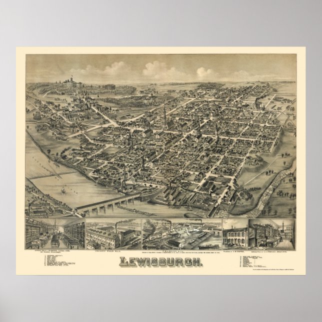 Lewisburg, PA Panoramic Map - 1884 Poster (Vorne)