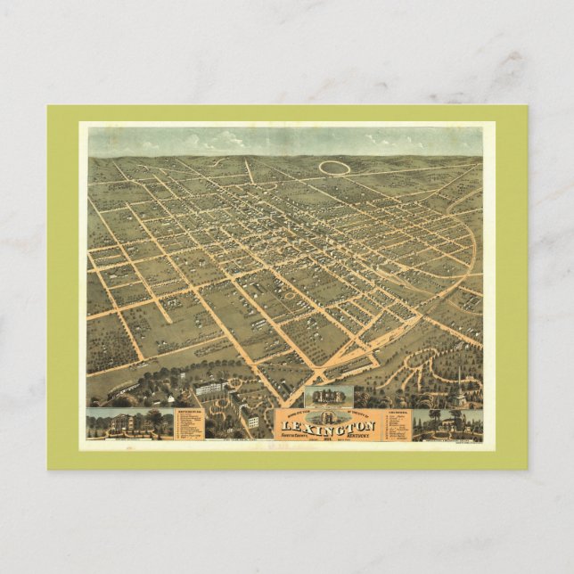 Lexington KY 1871 Antike Panoramakarte Postkarte (Vorderseite)