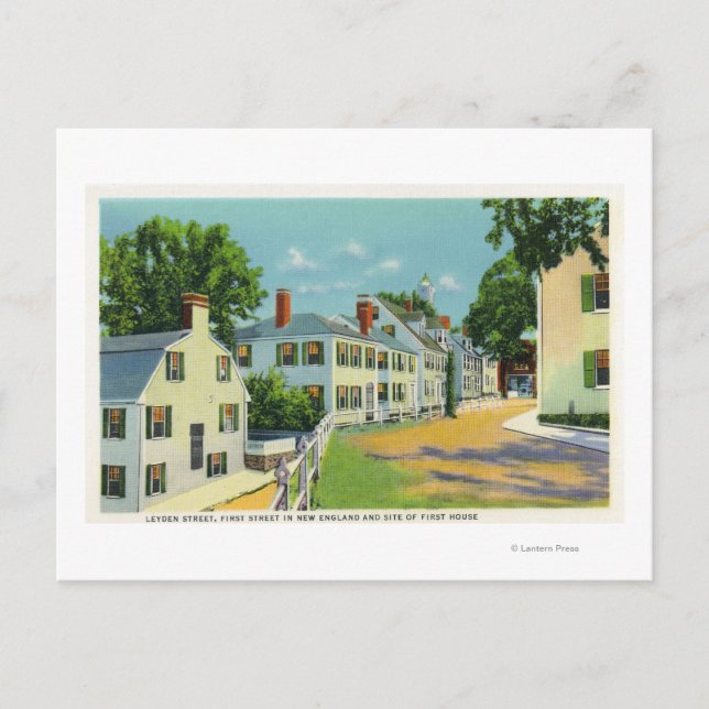 Leyden Street View, First Street in New England Postkarte (Vorderseite)