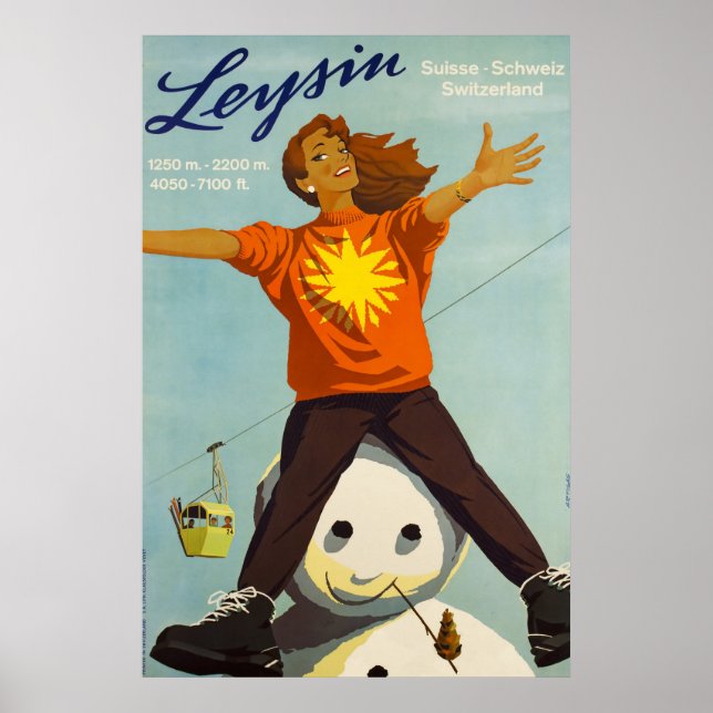 Leysin, Suisse, Affiche de ski (Devant)