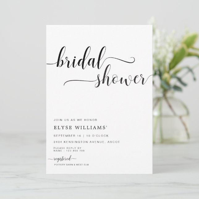 Leyton Modern Minimal Bridal Dusche Einladung (Stehend Vorderseite)