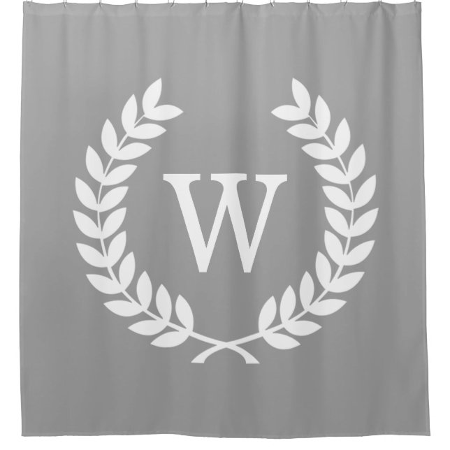 LG Dk Gray White Laurel Wreath Initial Monogram Duschvorhang (Vorderseite)