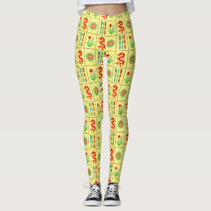 LG Mahjong-Kacheln #4 Rot Grün Blau Gelb Leggings