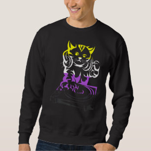 LGBT Cat DJ Music Third Gender Que Stolz Non Bi Sweatshirt