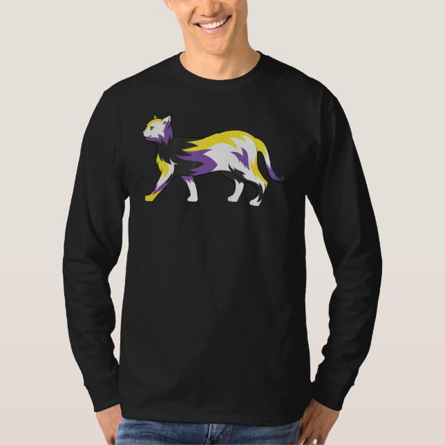 LGBT Cat Nichtbinäre Flagge Queer Dritter Geschlec T-Shirt (Vorderseite)