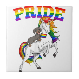 LGBT Dackel Dog Unicorn Gay Pride Rainbow LGBTQ Fliese