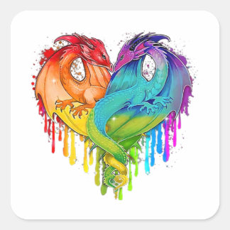 Lgbt Dragon Heart Rainbow Heart Dragon Lgbt Pride Quadratischer Aufkleber