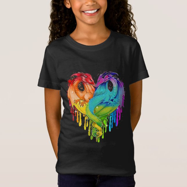 Lgbt Dragon Heart Rainbow Heart Dragon Lgbt Pride T-Shirt (Vorderseite)
