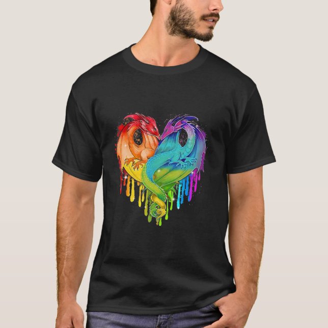 LGBT Dragon Heart Rainbow Heart Dragon LGBT Prix T-Shirt (Vorderseite)