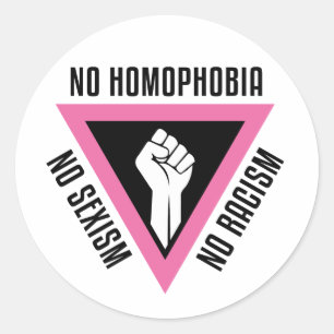 LGBT - erhöhte Faust im rosa Dreieck Runder Aufkleber