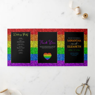 LGBT-Fahne Regenbogen-Glitzern Dreifach-gefaltete Programmkarte