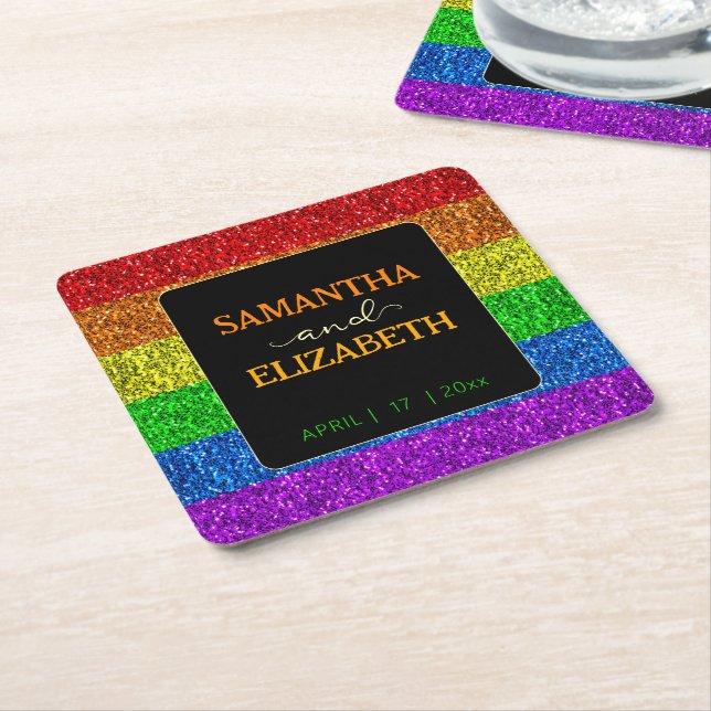 LGBT-Fahne Regenbogen-Glitzern Rechteckiger Pappuntersetzer (angewinkelt)