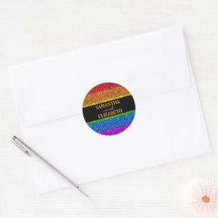 LGBT-Fahne Regenbogen-Glitzern Runder Aufkleber