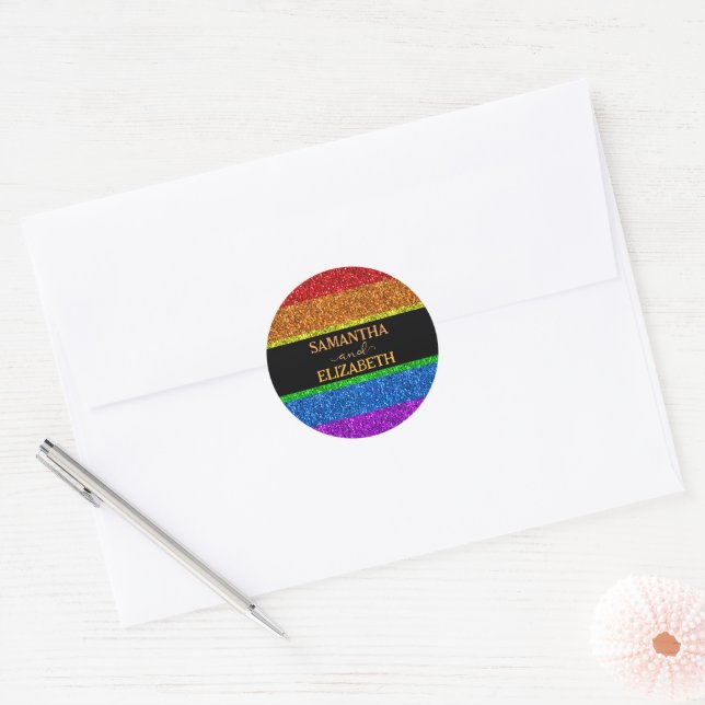 LGBT-Fahne Regenbogen-Glitzern Runder Aufkleber (Umschlag)