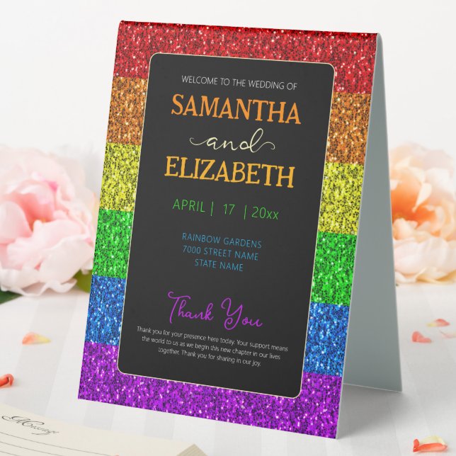 LGBT-Fahne Regenbogen-Glitzern Tischaufsteller (In Situ (Hochzeit))