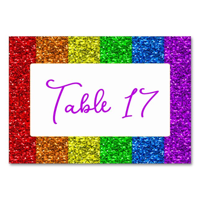 LGBT-Fahne Regenbogen-Glitzern Tischnummer (Vorderseite)