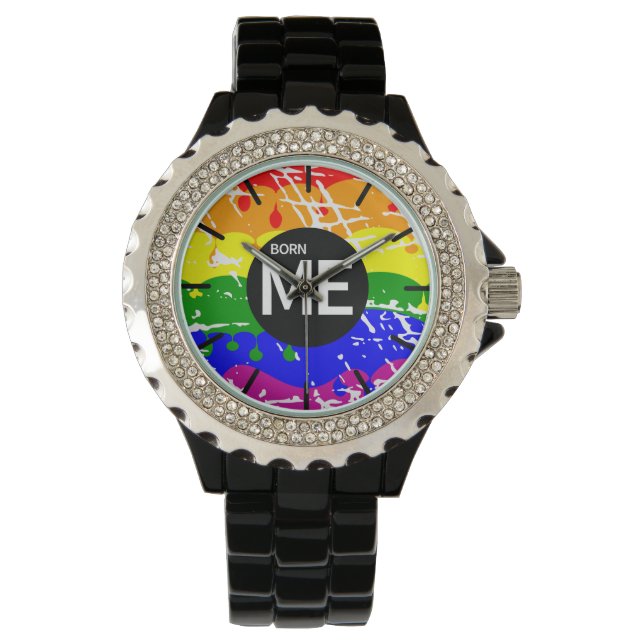 LGBT-Flag-Drilling-Paint Geborene Me Armbanduhr (Vorderseite)