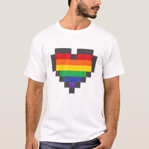 LGBT Flag Gay Pride Rainbow Herz Pixel Art Retro T-Shirt