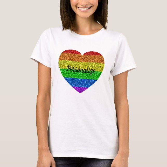 LGBT-Flagge dynamische Glitzern Herz-Liebe Persona T-Shirt (Vorderseite)