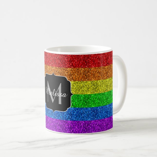 LGBT-Flagge - dynamische Glitzern Kaffeetasse (VorderseiteRechts)
