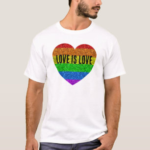 LGBT-Flagge lebendige Glitzer Herz Liebe ist Liebe T-Shirt