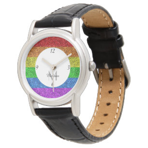 LGBT-Flagge lebendiges Regenbogen-Glimmer-Funkeln- Armbanduhr
