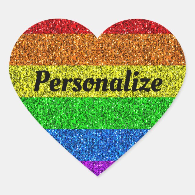LGBT-Flagge lebhafte Regenbogen-Glitzern personali Herz-Aufkleber (Vorderseite)