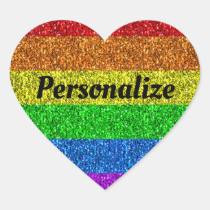 LGBT-Flagge lebhafte Regenbogen-Glitzern personali Herz-Aufkleber
