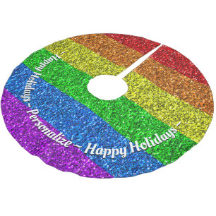 LGBT-Flagge lebhafte Regenbogen-Glitzern personali Polyester Weihnachtsbaumdecke