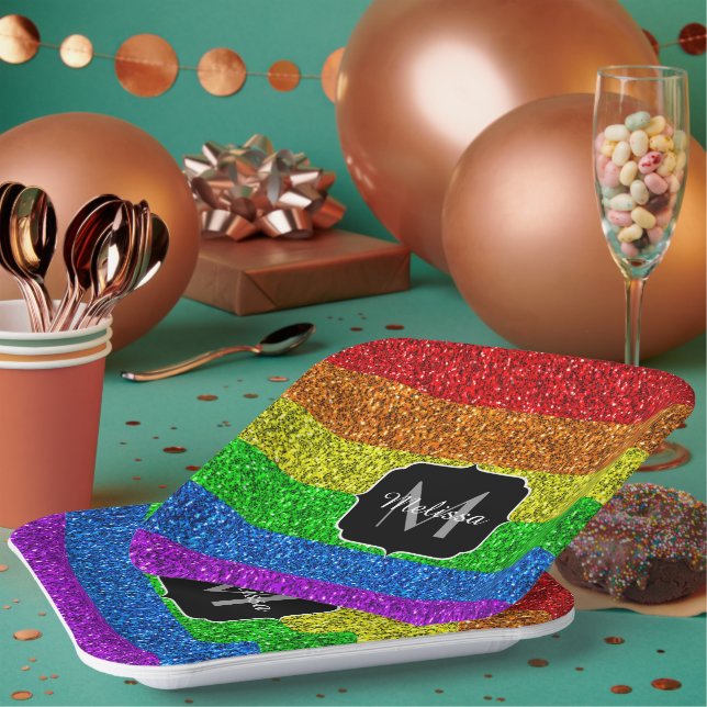 LGBT-Flagge lebhafter Regenbogen-Glitzer Funkeln M Pappteller (Multi)